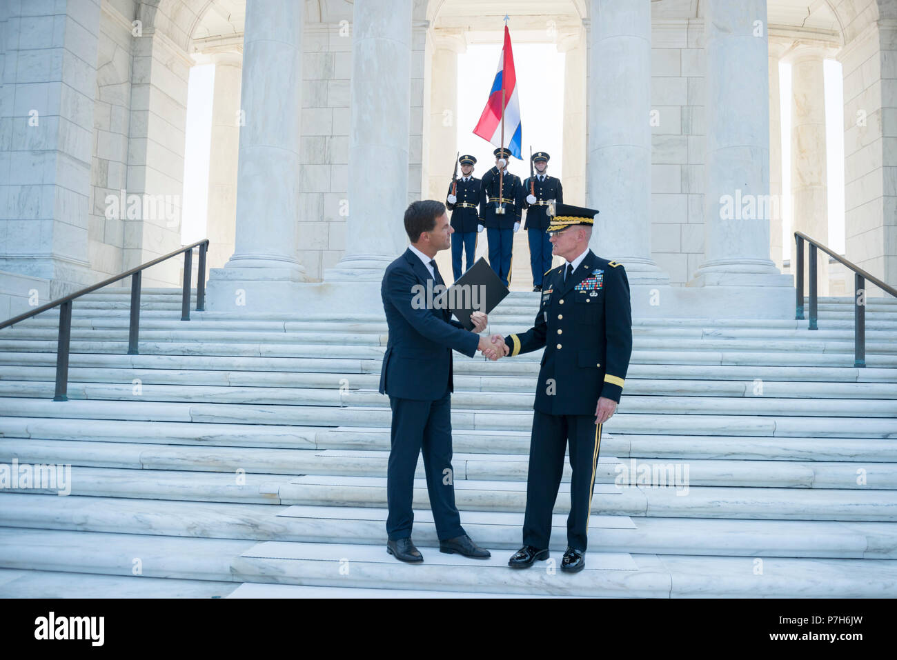 Prime Minister of the Netherlands Mark Rutte (left) receives a ...
