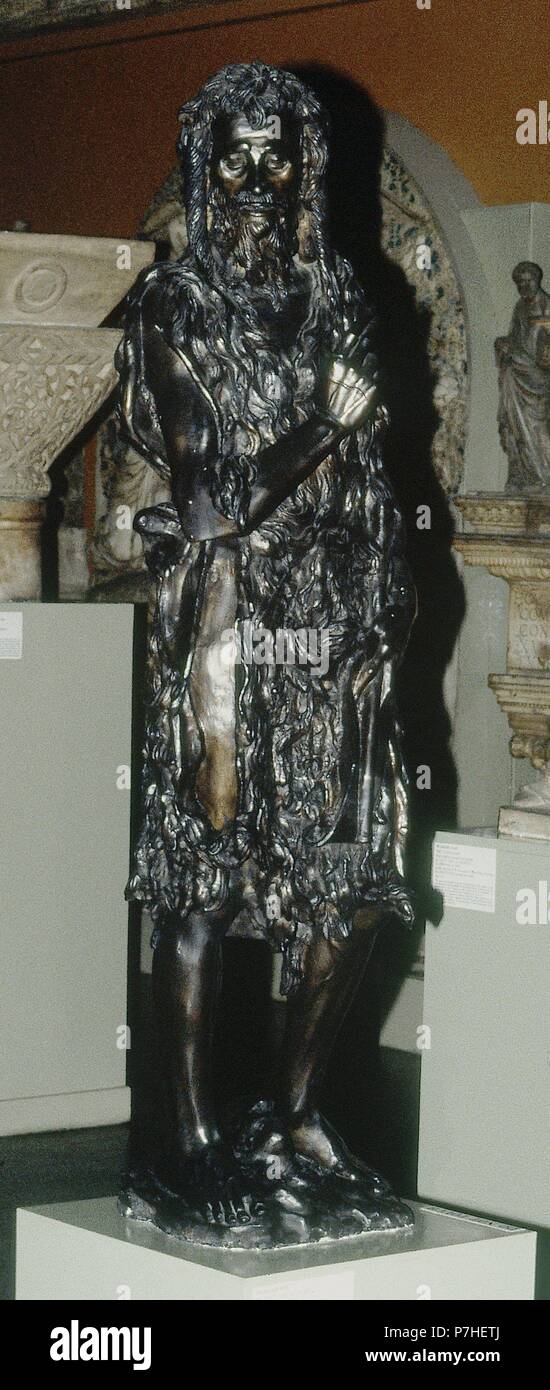 SAN JUAN BAUTISTA-MOLDEADO EN YESO. Author: Donatello (c. 1386-1466). Location: VICTORIA AND ALBERT MUSEUM, LONDON, ENGLAND. Stock Photo