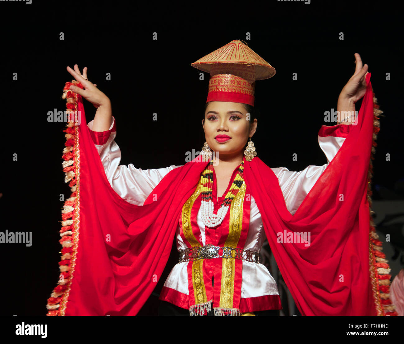 Female dancer tribal dance Cultural Village Sarawak Borneo Malaysian ...