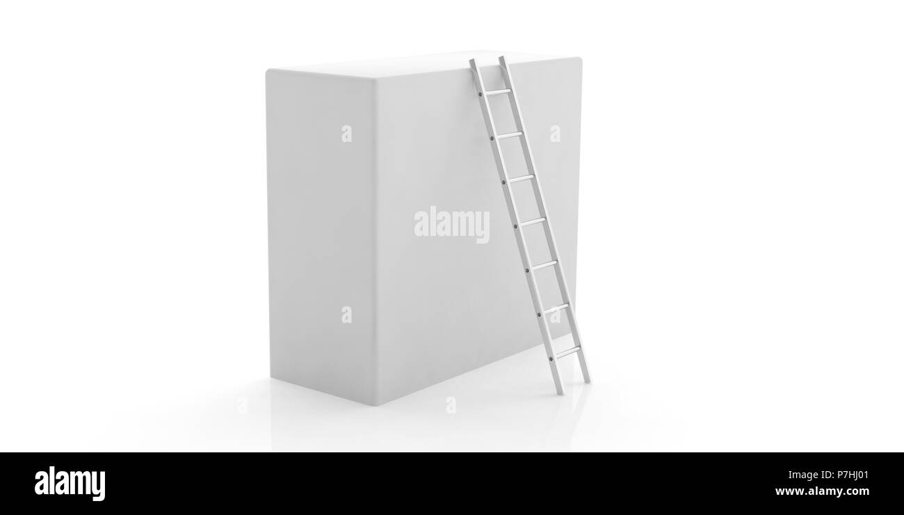 Metal wall ladder against a white box isolated on white background. 3d illustration Stock Photo