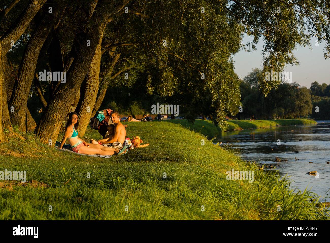 parque Sosenki , junto al rio San afluente del rio Vístula, Sanok,voivodato de Subcarpacia,Polonia,  eastern europe. Stock Photo