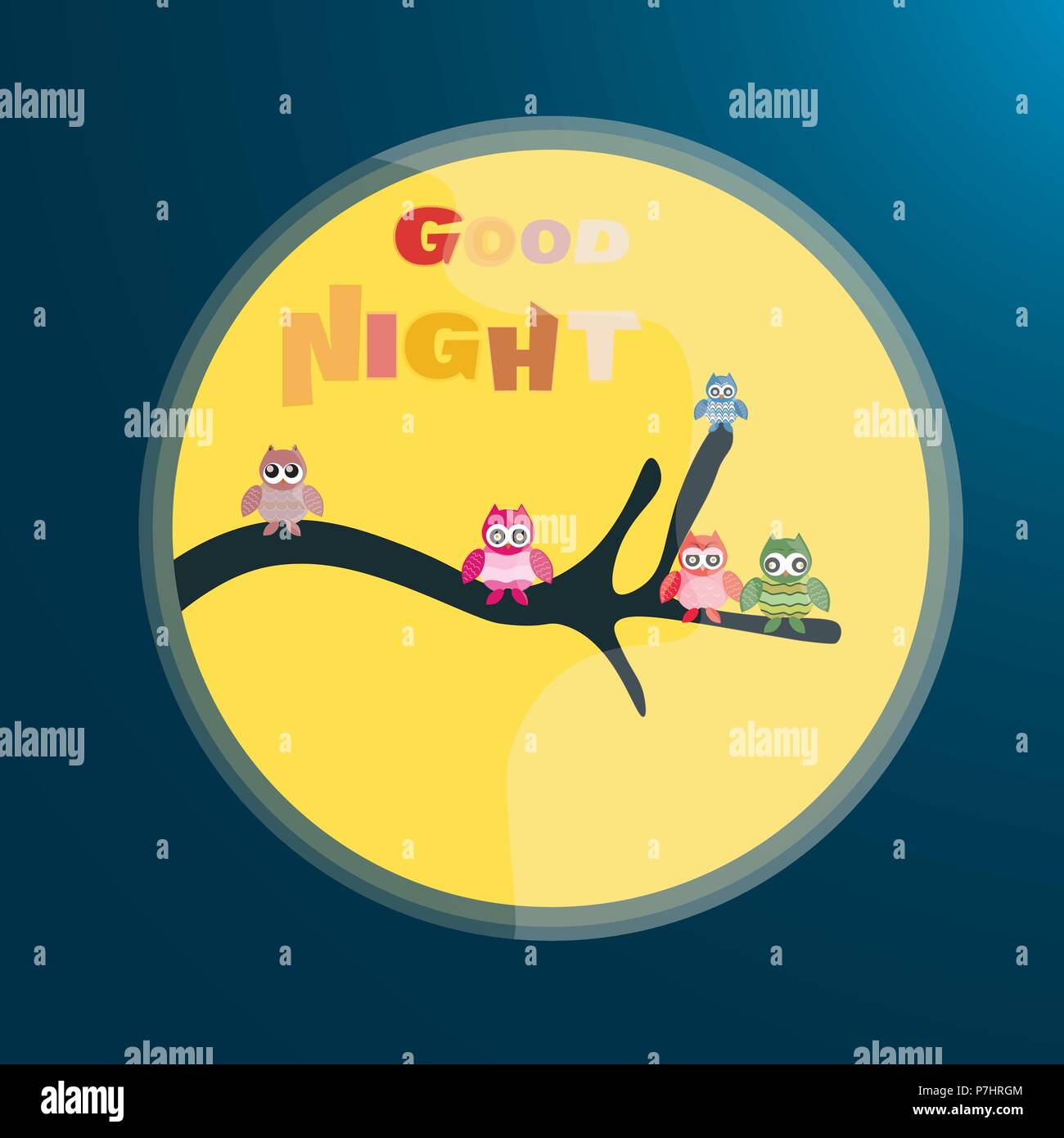 Loving cute owls sitting on branch tree vector illustration Stock ...