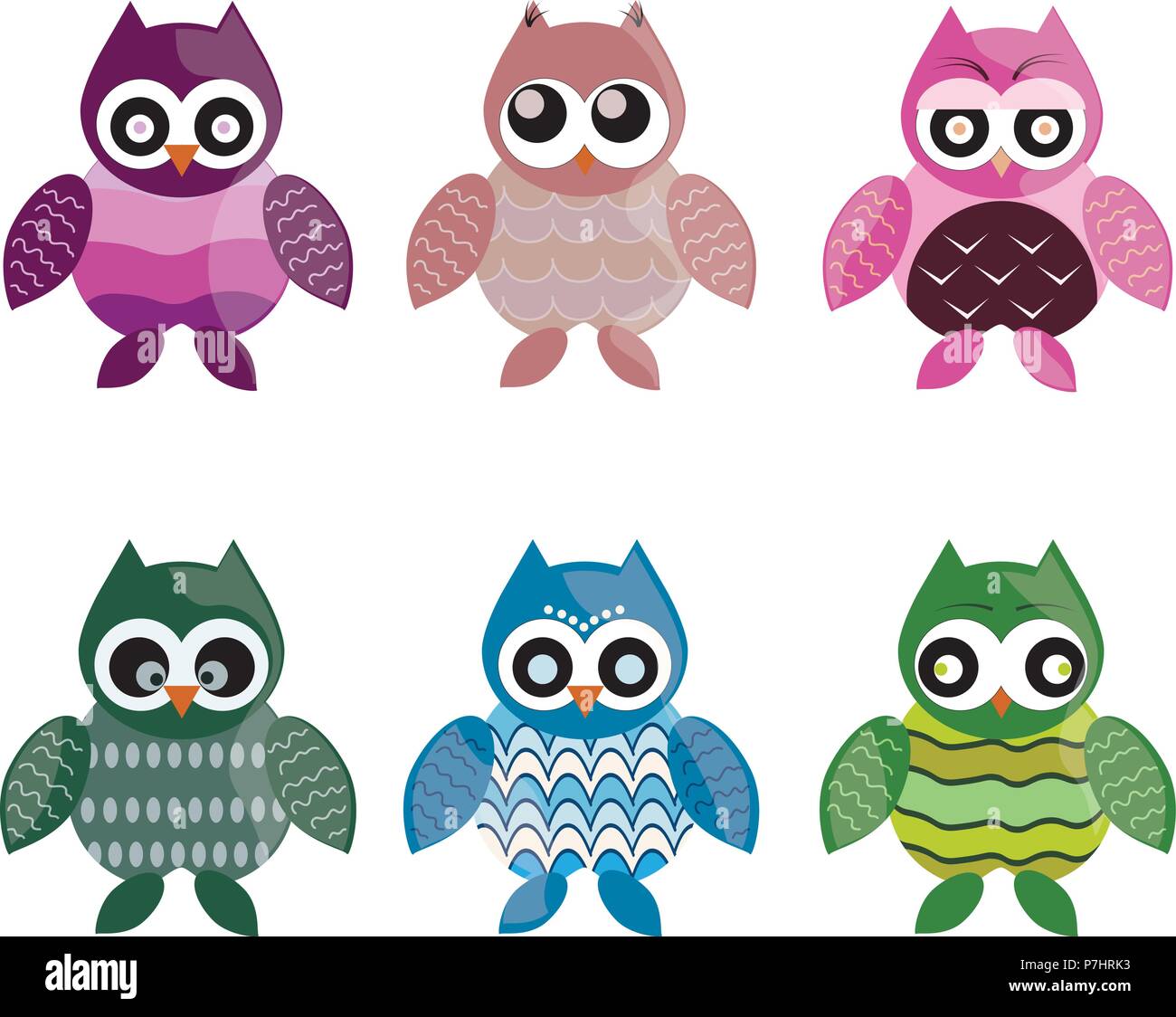 Set of cute colorful owls vector illustration isolated on white ...