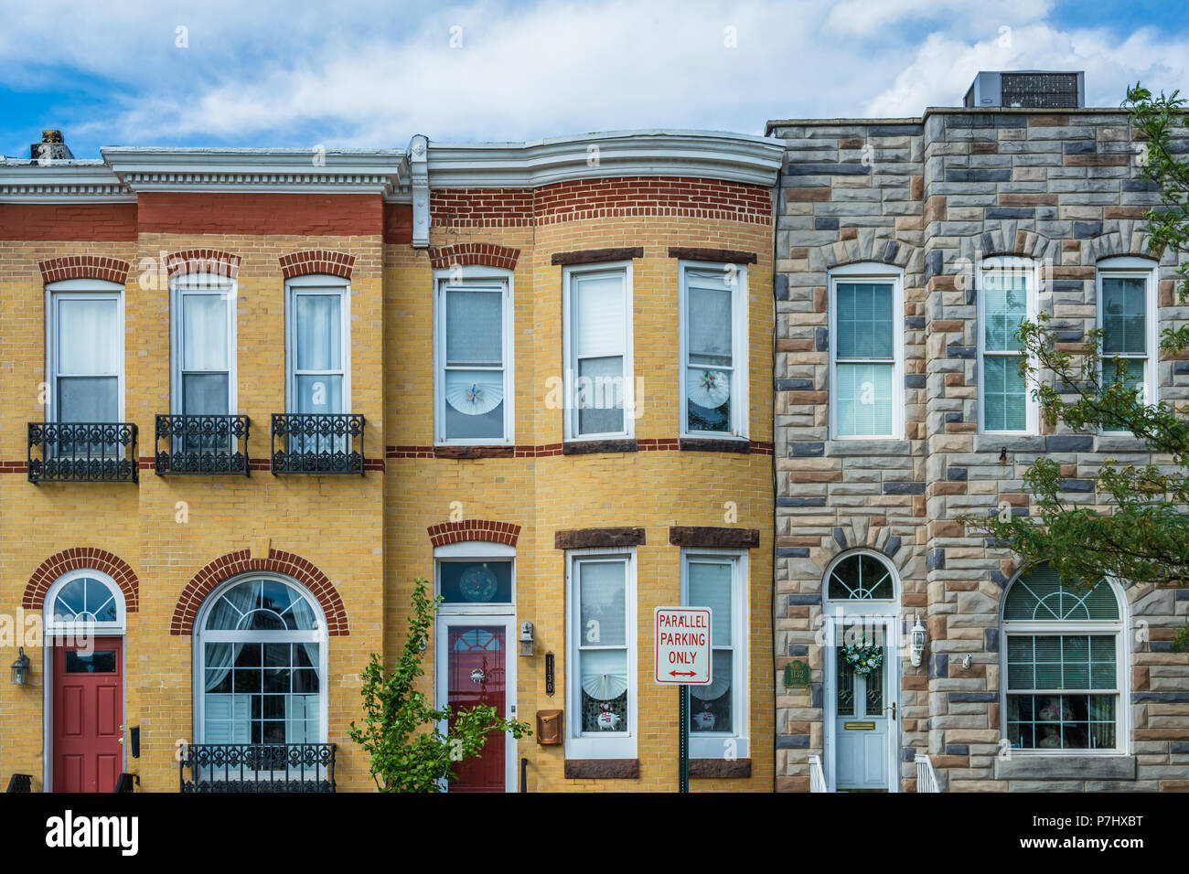 Row homes on Fort Avenue in Locust Point, Baltimore, Maryland Stock