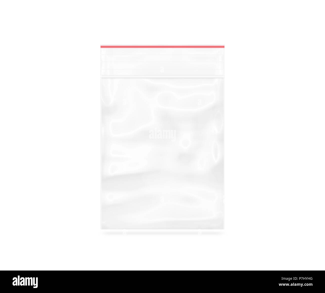 Plastic transparent zipper bag isolated on white, 3d illustration. Blank zip lock packaging design. Empty polythene ziplock sealed wrap. Clear pack mo Stock Photo
