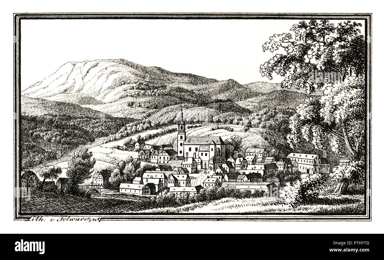222 Pischelsdorf, Gleisdorf - gez Simon. Pregatter, lit. von Folwarczni J.F.Kaiser Lithografirte Ansichten der Steiermark 1830. Stock Photo