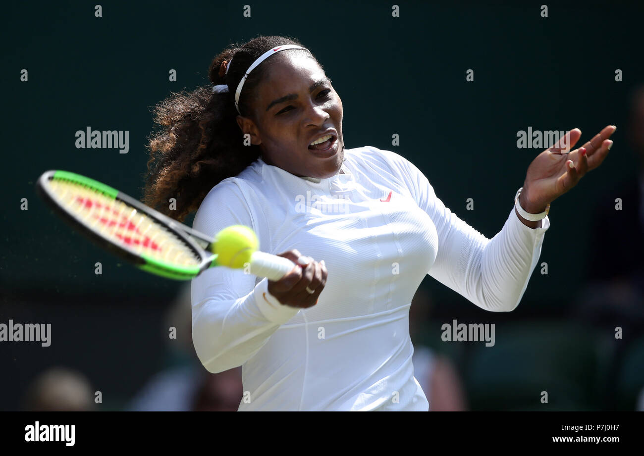 Serena Williams on day five of the Wimbledon Championships at the All England Lawn Tennis and Croquet Club, Wimbledon. Stock Photo