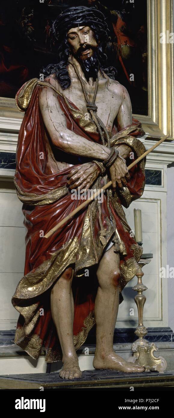 ECCE HOMO-ESCULTURA S XVII. Author: Luisa Roldán (1654-1704). Location: MUSEO CATEDRALICIO, CADIZ, SPAIN. Stock Photo