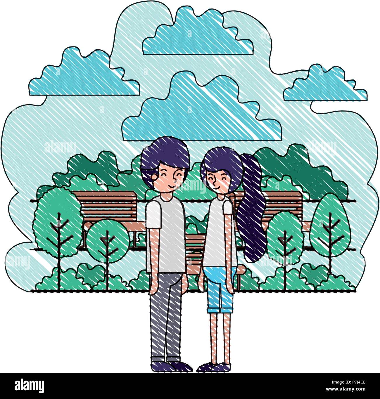 young couple in the park avatars characters Stock Vector Image & Art ...