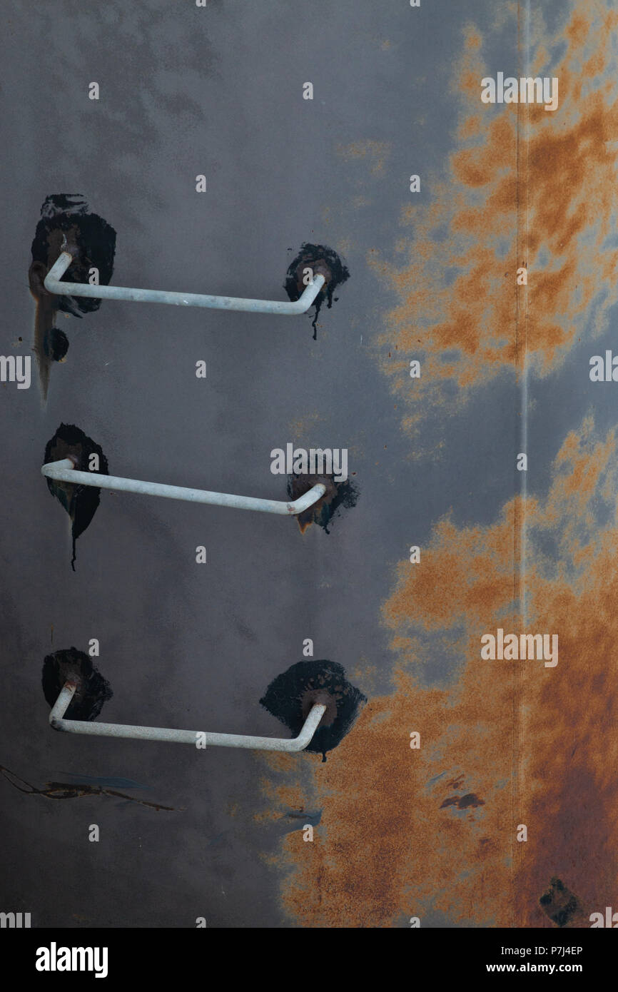 A rusty stairs on a boat landing construction Stock Photo