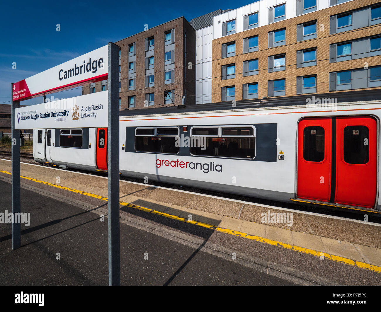 Greater Anglia Train at Cambridge Raiway Station. Stock Photo