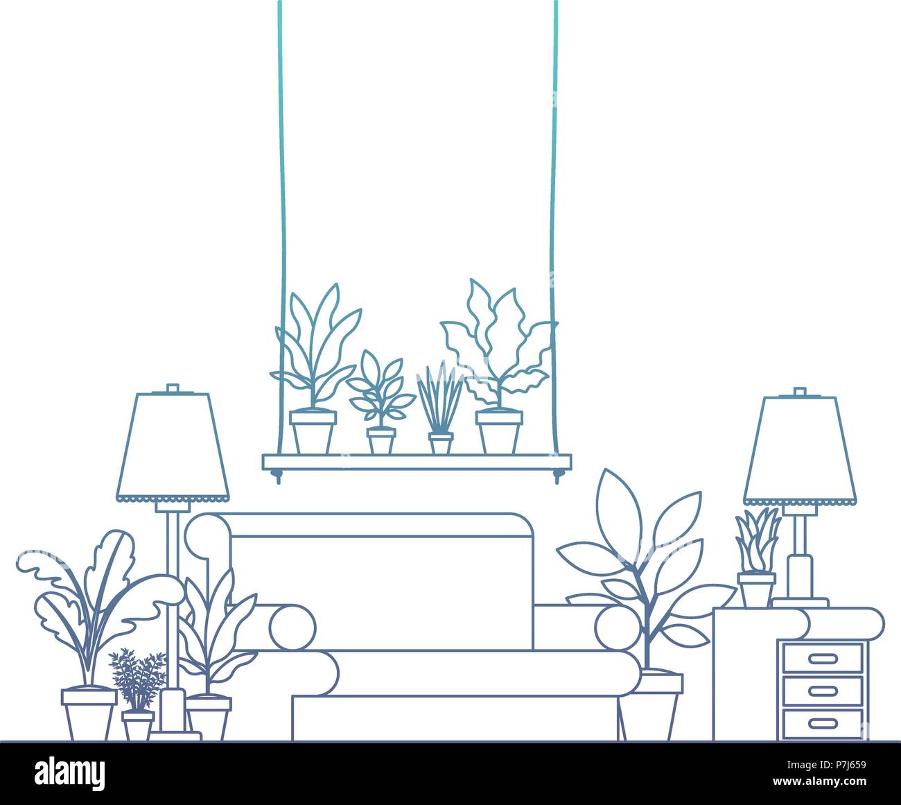 living room with houseplants scene Stock Vector Image & Art - Alamy