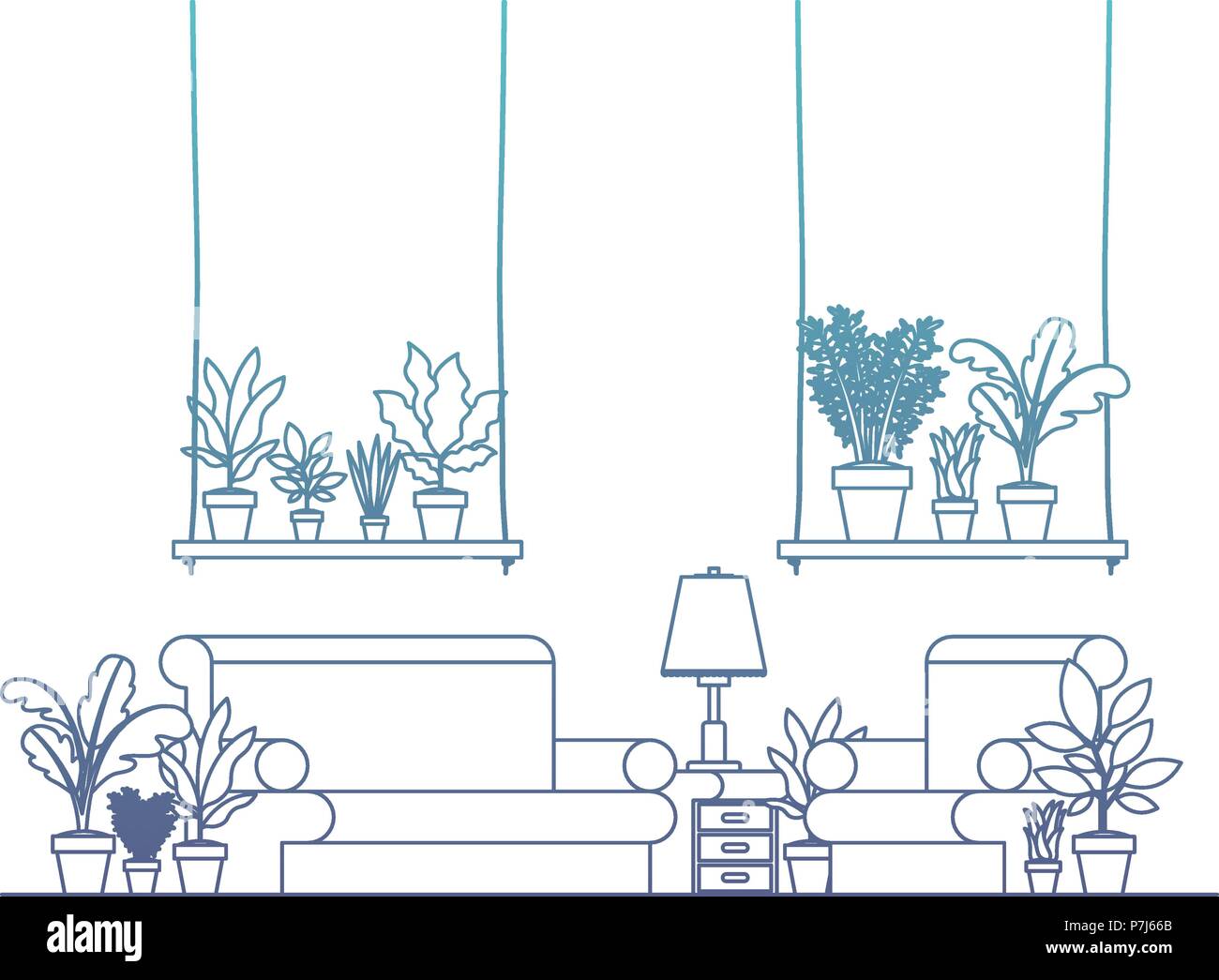 living room with houseplants scene Stock Vector Image & Art - Alamy