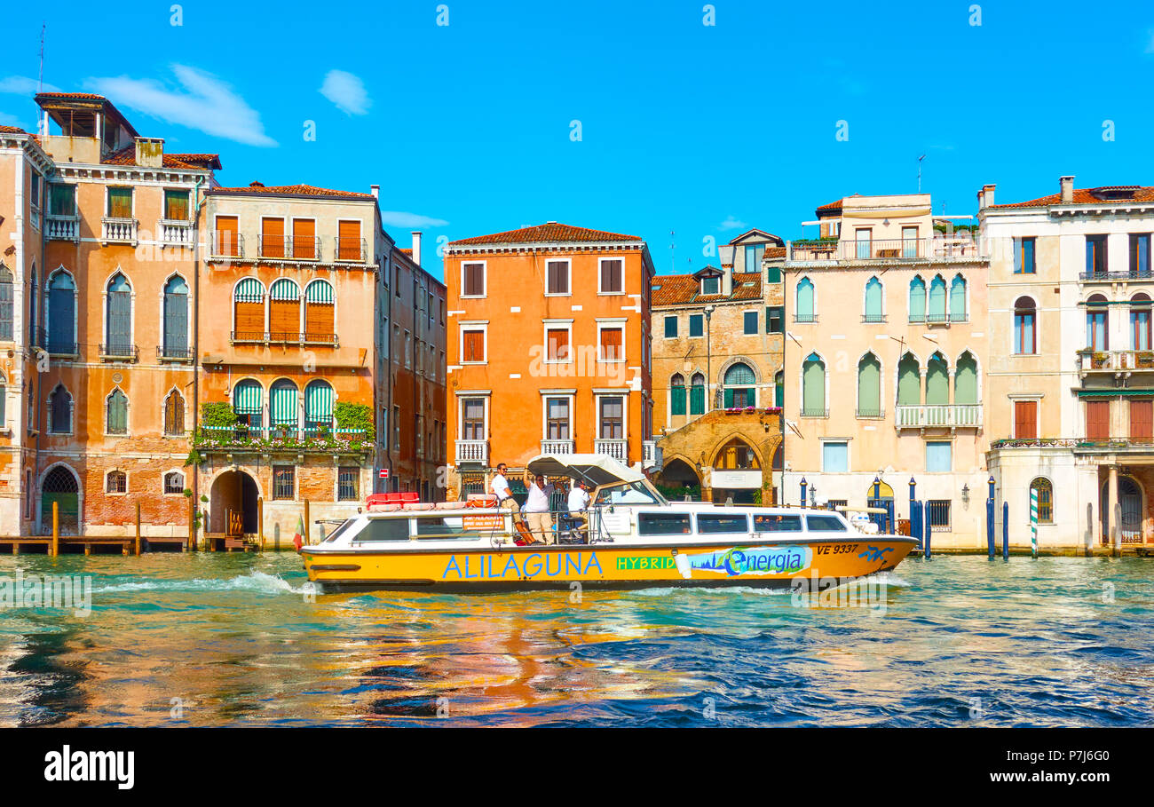 Venice, Italy - June 15, 2018: Water Bus Alilaguna on the Grand Canal in Venice Stock Photo