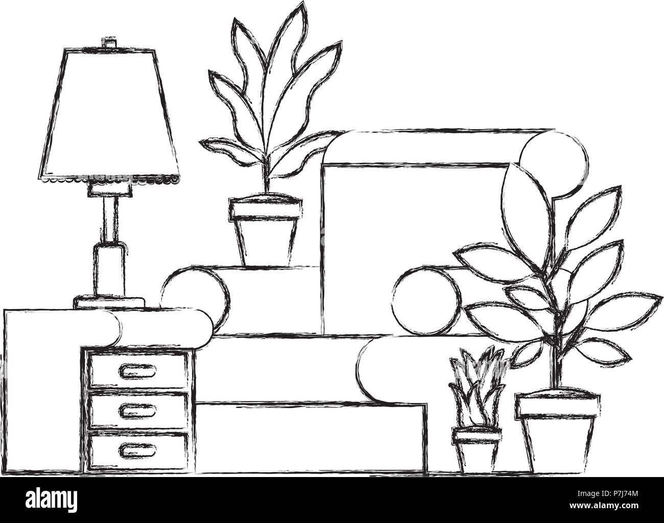 living room with houseplants scene Stock Vector Image & Art - Alamy