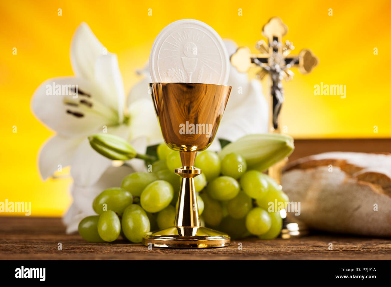 Holy Communion Bread, Wine for christianity religion Stock Photo - Alamy