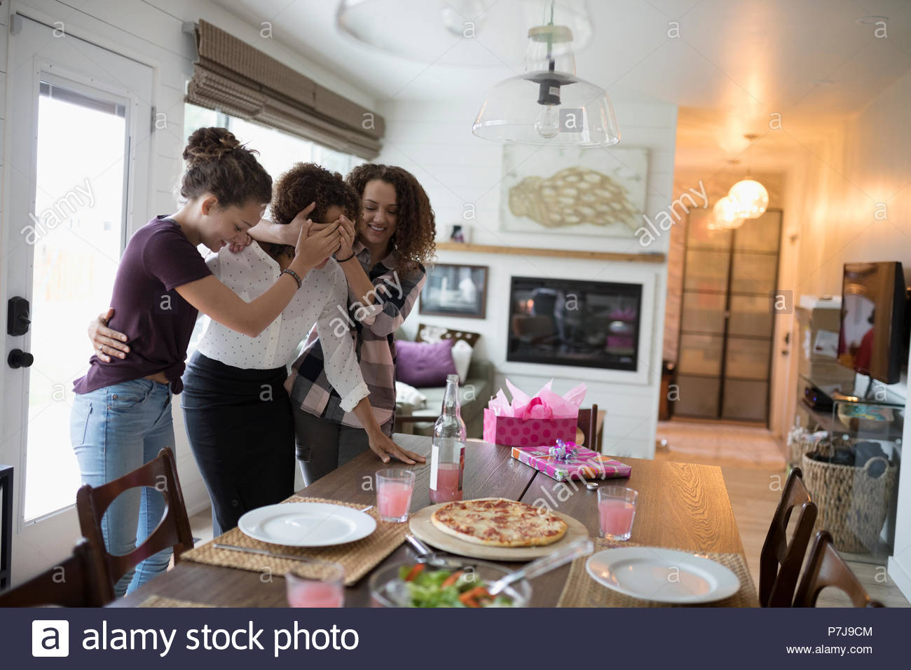 Affectionate Daughters Surprising Mother With Mothers Day Lunch And