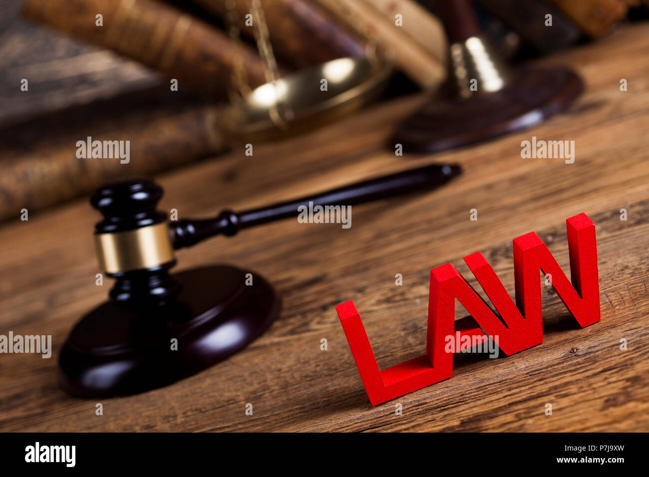 Law wooden gavel barrister, justice concept, legal system Stock Photo