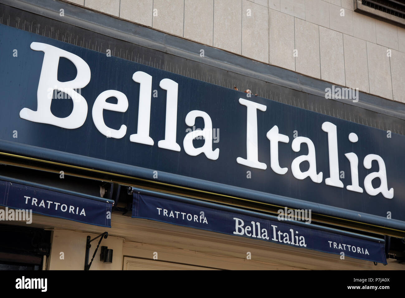 Sign for the food and restaurant brand Bella Italia in Birmingham, United Kingdom. Stock Photo
