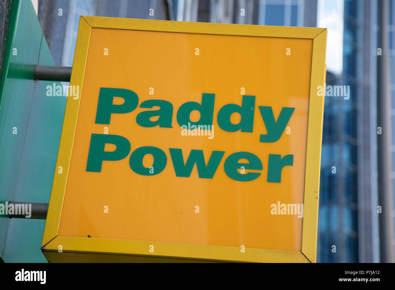 Sign for the gambling brand Paddy Power in Birmingham, United Kingdom. Stock Photo