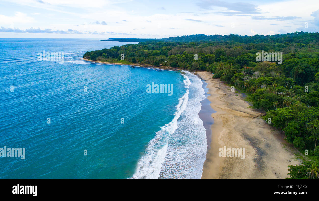 Aerial View over Cocles Beach in Puerto Viejo at the Caribbean in Costa Rica Stock Photo