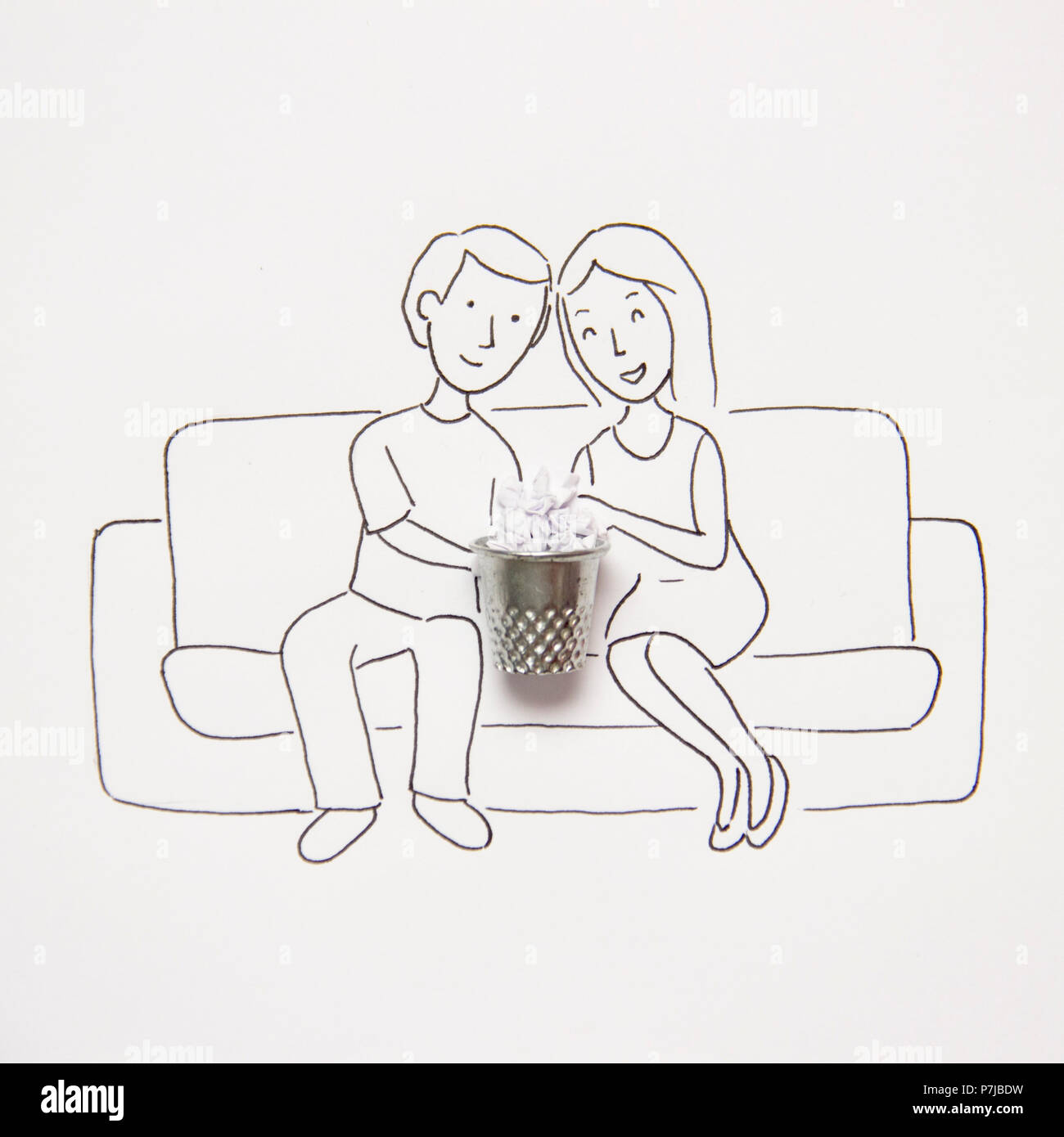 Couple Sitting On A Couch Eating Popcorn Stock Photo 211231157