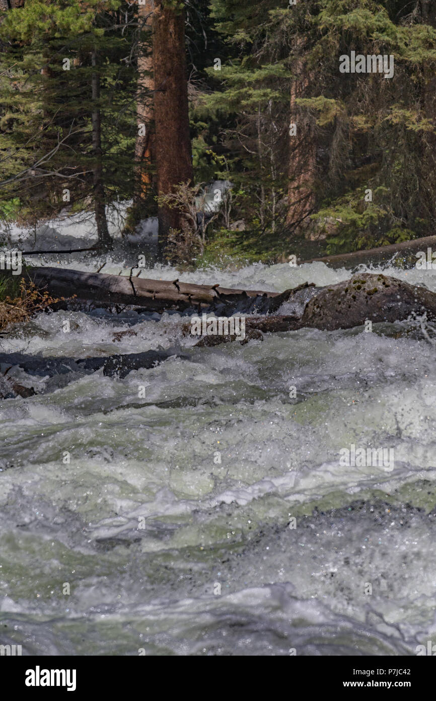 Spring Melting snow and ice fast flowing down mountain Stock Photo