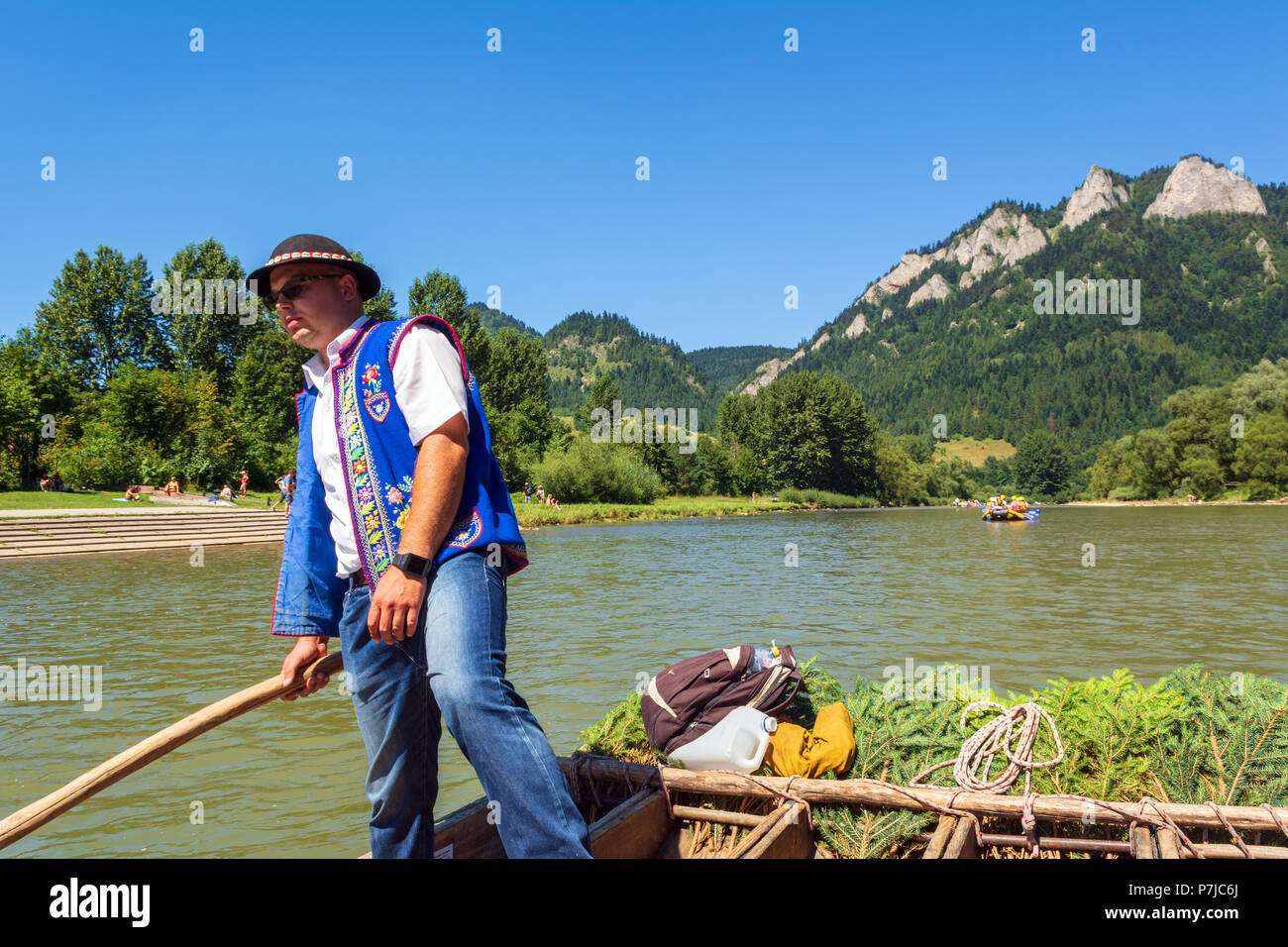 Sromowce Nizne, Poland - August 8, 2016. Typical polish raftsman rafts ...