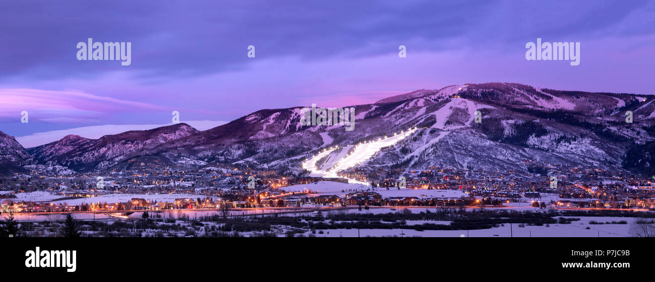 Steamboat Springs at dusk, Colorado, United States Stock Photo