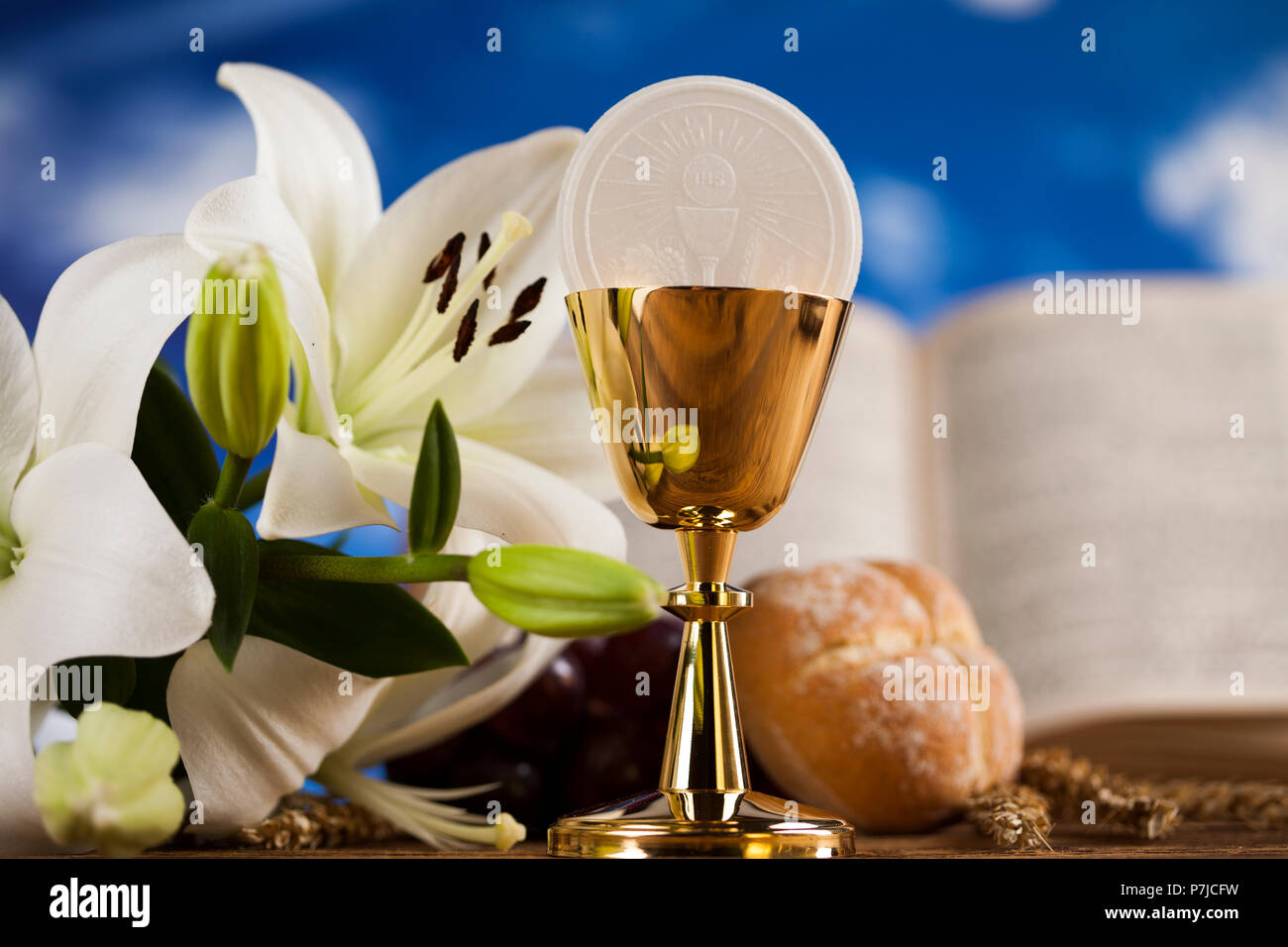 Holy Communion Bread, Wine for christianity religion Stock Photo Alamy