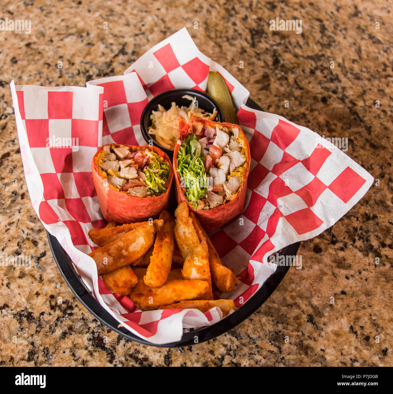 Tomato Basil Chicken Wrap Stock Photo Alamy