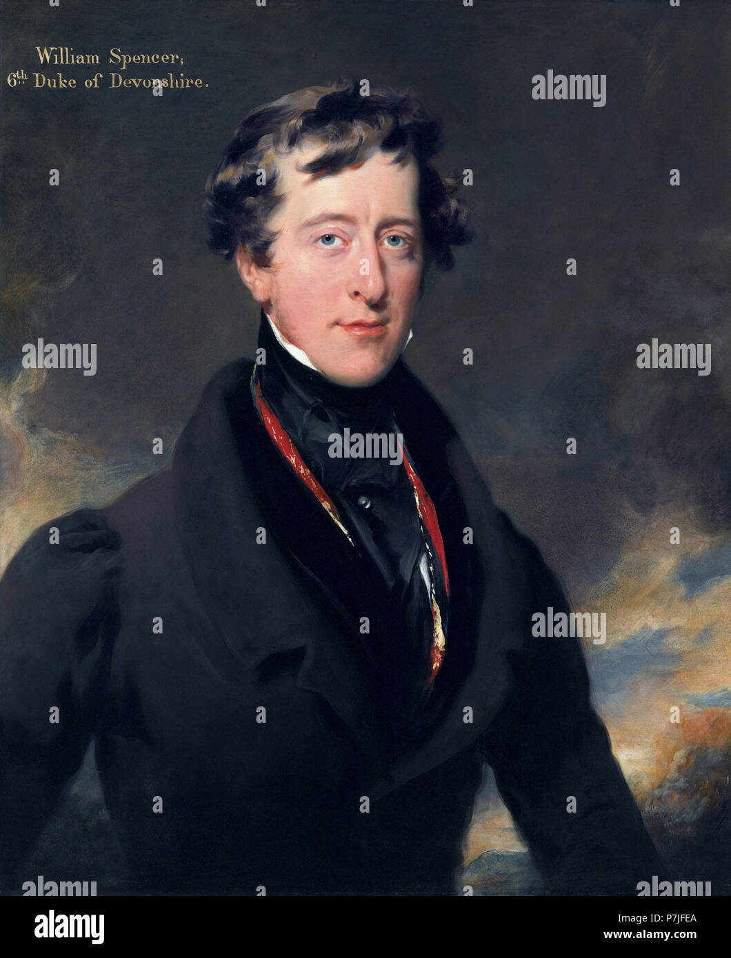 William Spencer Cavendish, 6th Duke of Devonshire (1790-1858). Painting by Thomas Lawrence  William George Spencer Cavendish, 6th Duke of Devonshire, Marquess of Hartington, British peer, nobleman, and Whig politician. The Cavendish banana is named after him. Stock Photo