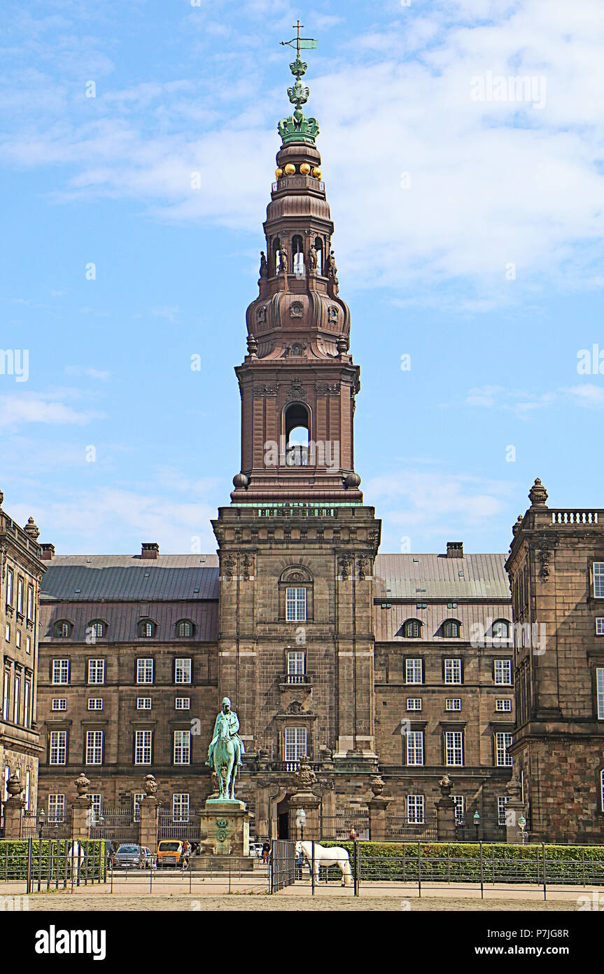 COPENHAGEN, DENMARK - MAY 17, 2018 The baroque Christiansborg Palace in Copenhagen, house of the danish Parliament with the tower. Built during 1907-1 Stock Photo