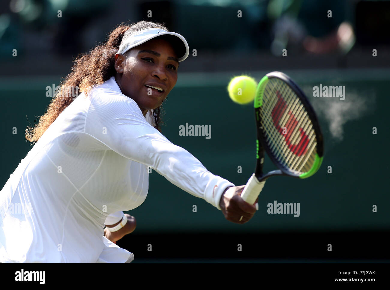 Serena Williams on day five of the Wimbledon Championships at the All England Lawn Tennis and Croquet Club, Wimbledon. Stock Photo