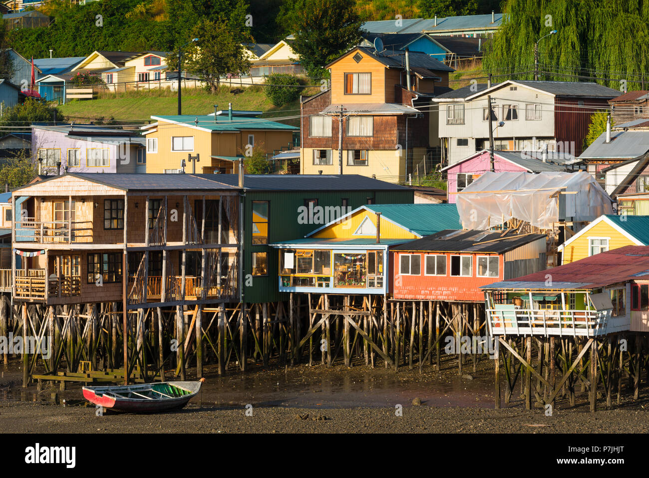 Traditional stilt houses know as palafitos in the city of Castro at