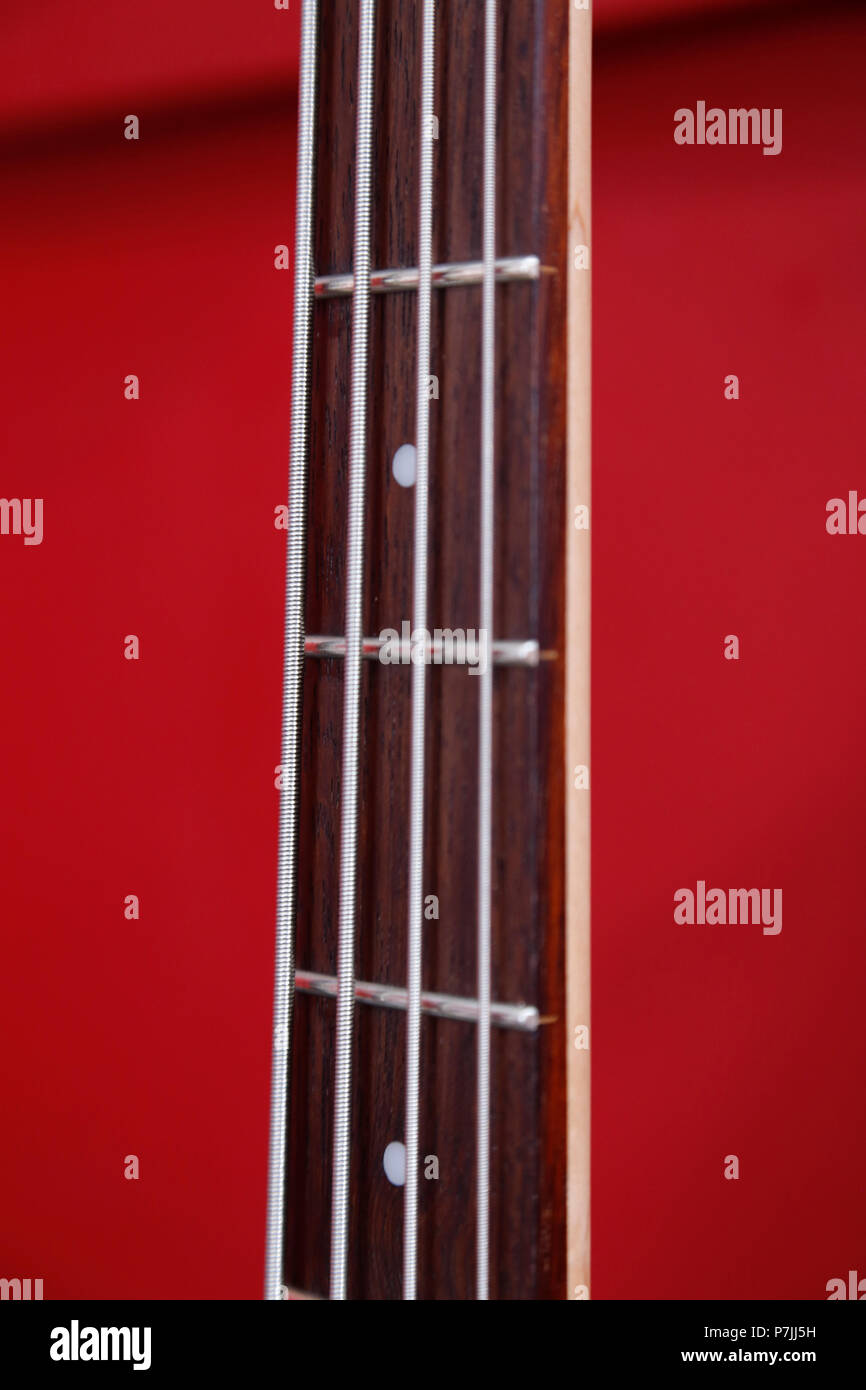 Detail of bass guitar neck Stock Photo