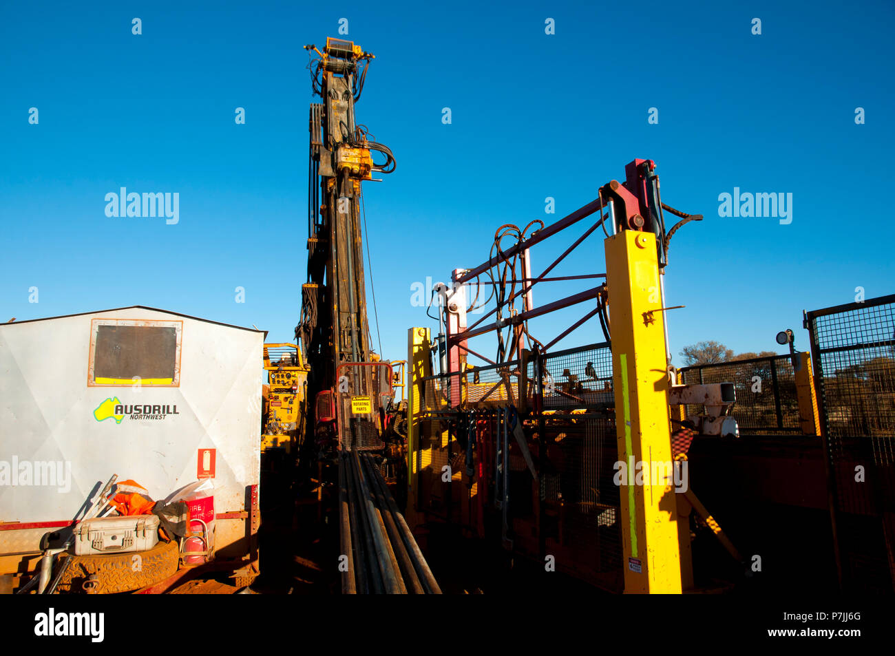 Exploration drilling in the outback by Ausdrill company founded in 1986 Stock Photo