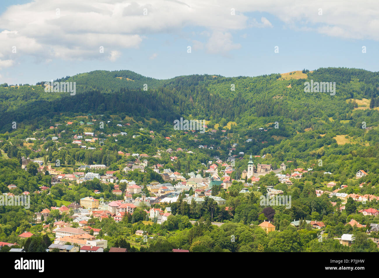 landscape of historical town Banska Stiavnica in summer Stock Photo