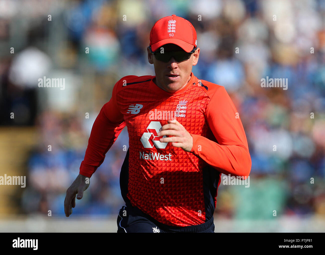 England Captain Eoin Morgan chases a ball to the boundary during the ...