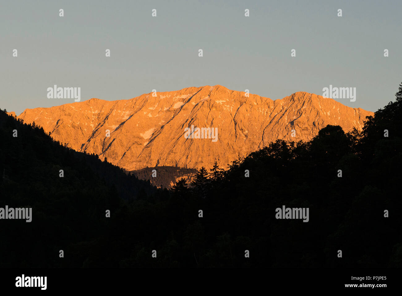 Wetterstein mountains in the evening light at GarmischPartenkirchen, Oberland, Bavaria, Germany