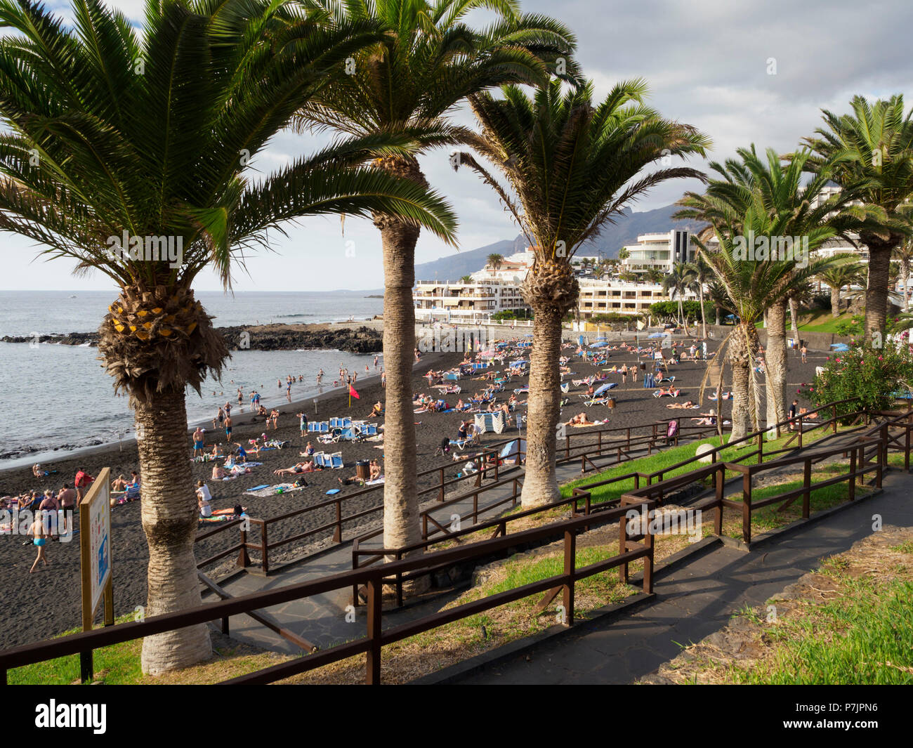 Tenerife, Canary Islands - Puerto Santiago. Arena beach with black lava sand. Stock Photo
