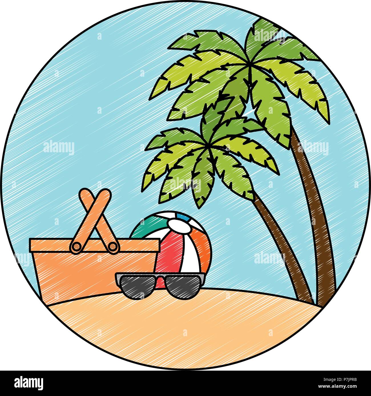 sunglasses summer with balloon and basket in the beach Stock Vector ...
