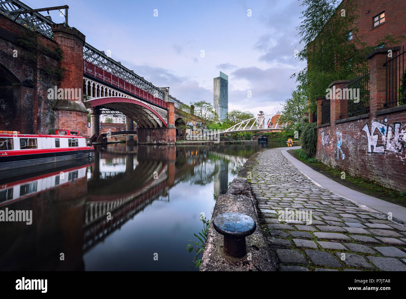 Bridgewater canal passing through castlefield basin in Manchester, UK. Stock Photo