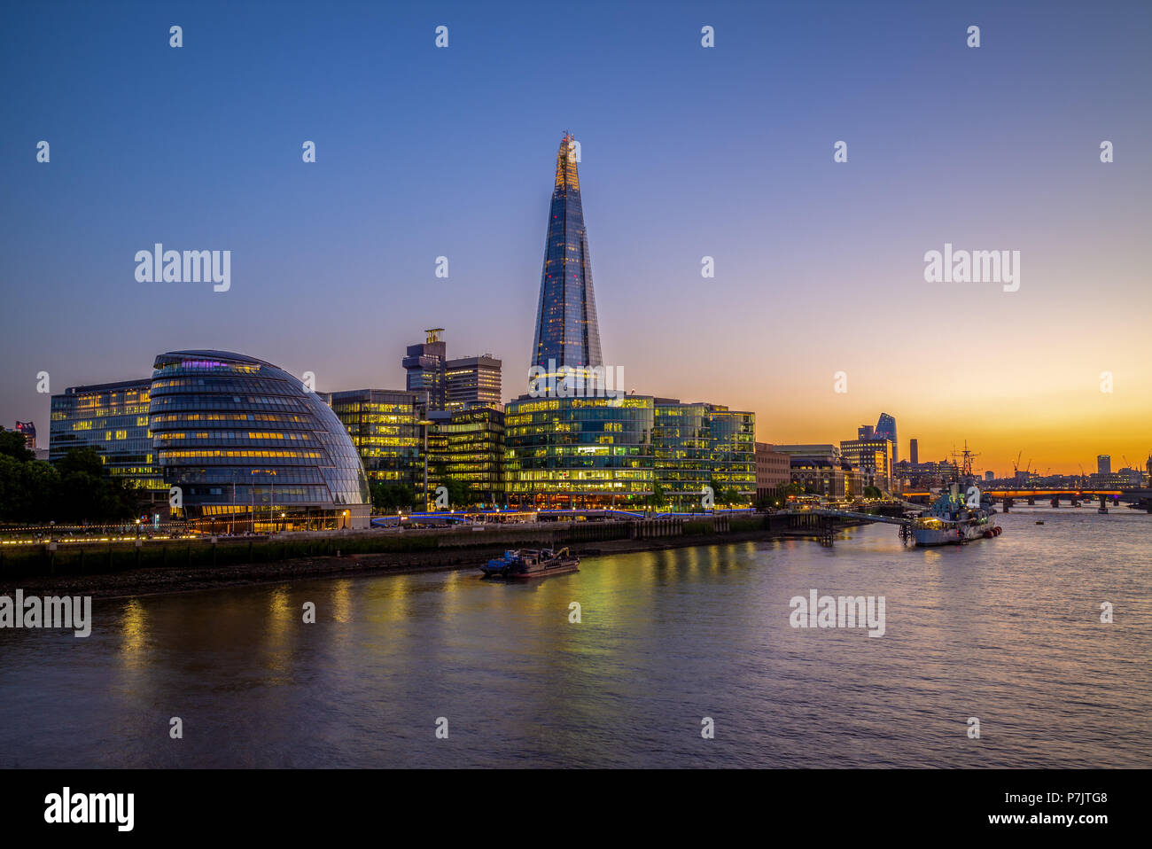 night view of london by the thames river Stock Photo