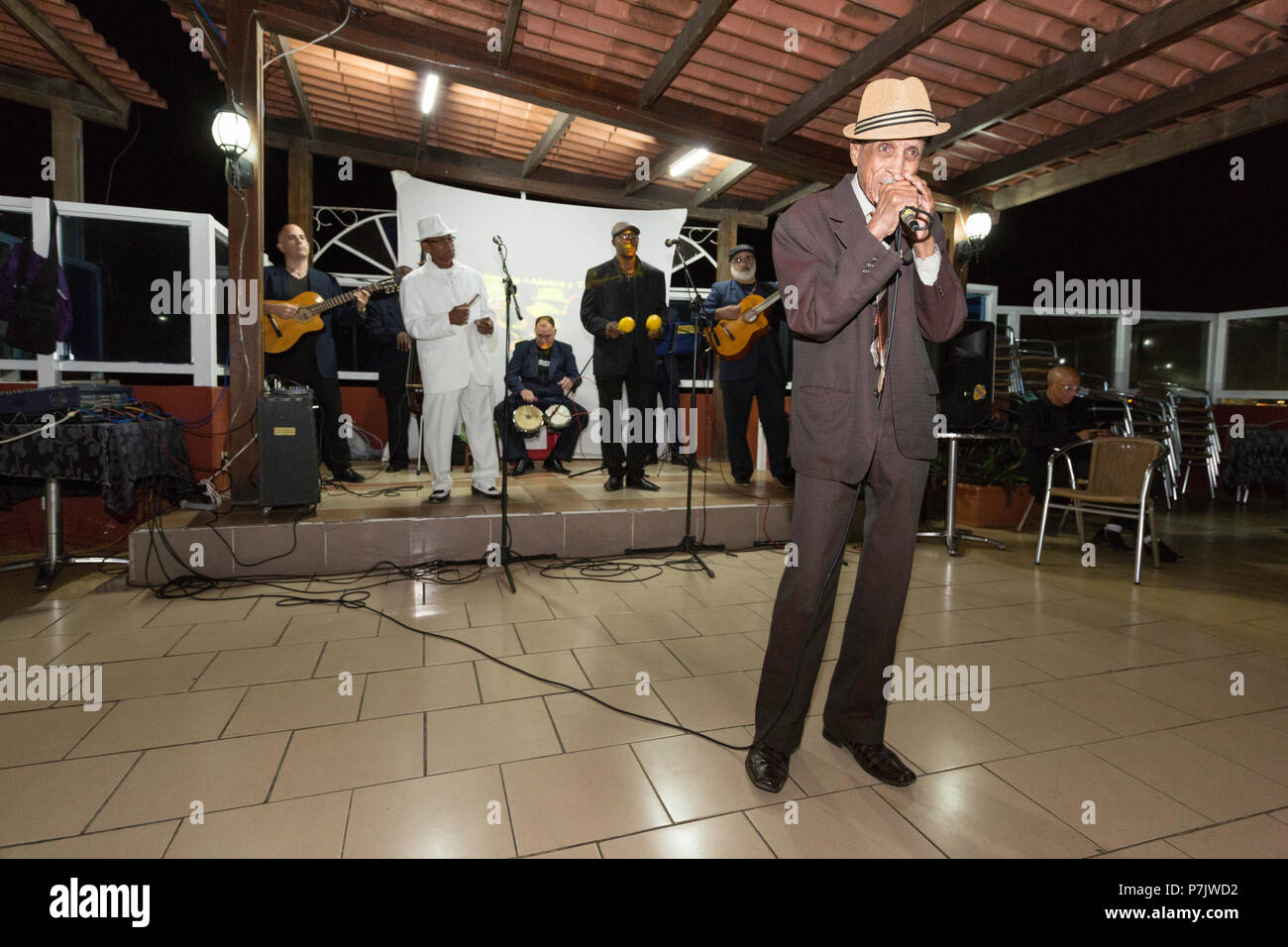 The Cuban Band Septeto Nacional on the rooftop of the Lincoln Hotel,  Old Havana, Cuba Stock Photo