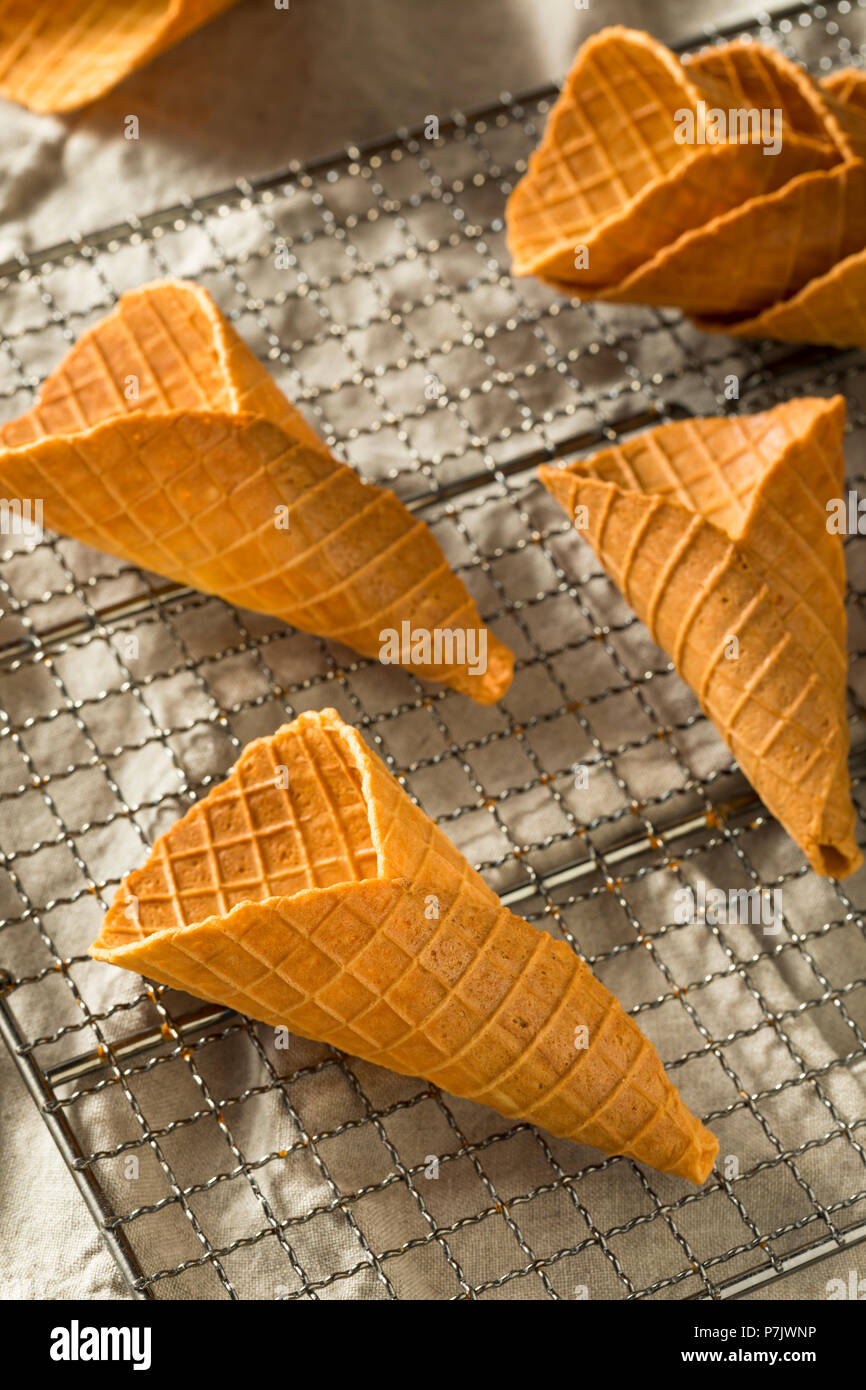 Crunchy Homemade Waffle Ice Cream Cones Ready to Eat Stock Photo Alamy