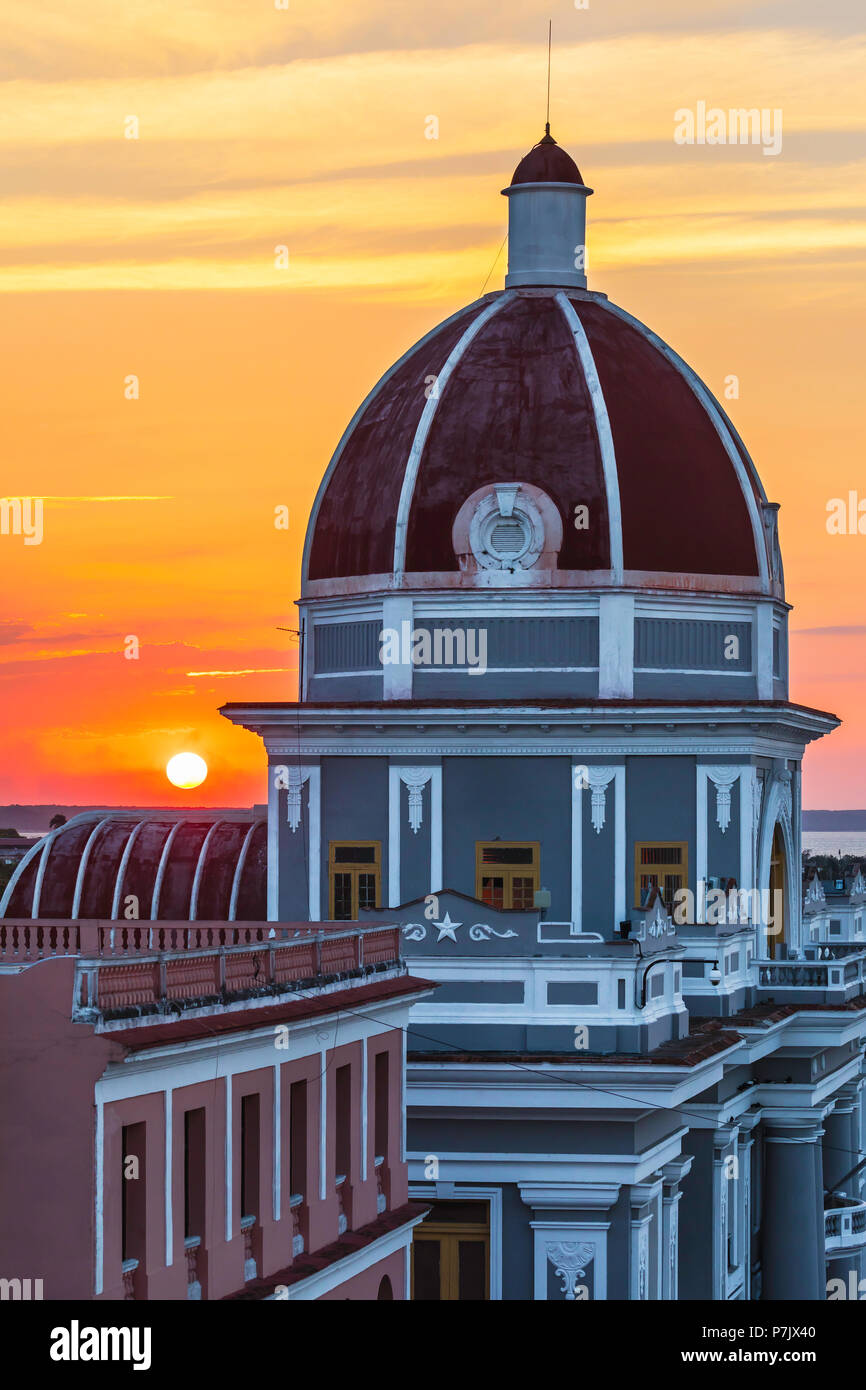 Antiguo Ayuntamiento, home of the provincial government building in Cienfuegos at sunset, Cuba. Stock Photo