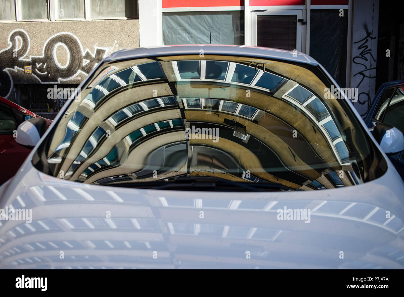 Parked cars in the residential area in the Old Town of Sarajevo, Bosnia and Herzegovina Stock