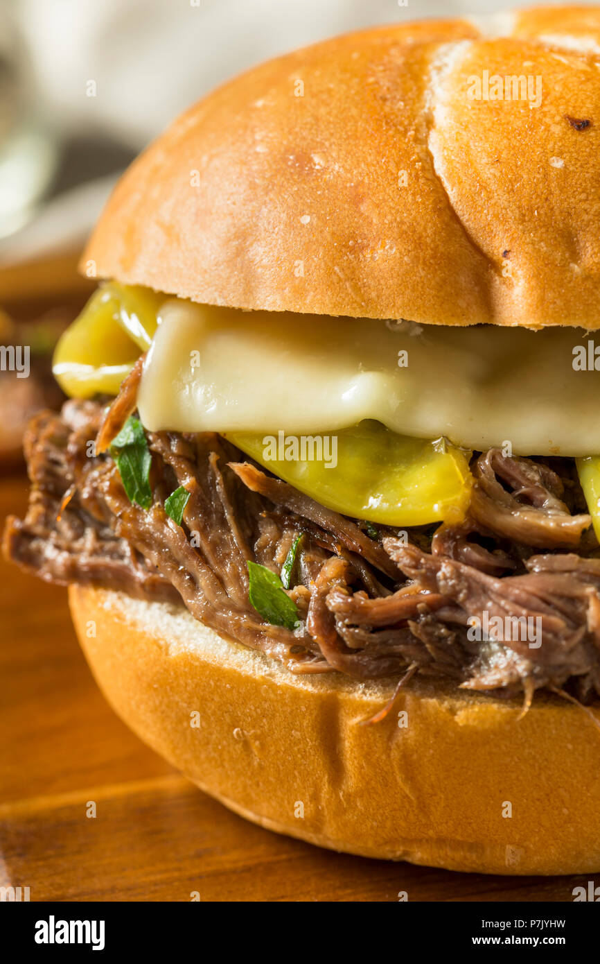 Homemade Mississippi Pot Roast Sandwich with Cheese Stock Photo
