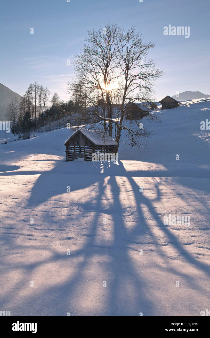 Austria, Tyrol, Gurgltal, winter evening at Tarrenz Stock Photo